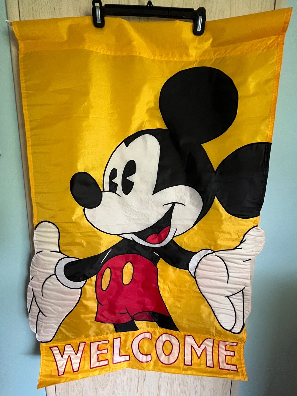 Large Vintage Disney Mickey Mouse Welcome Home Garden Welcome Flag 1997